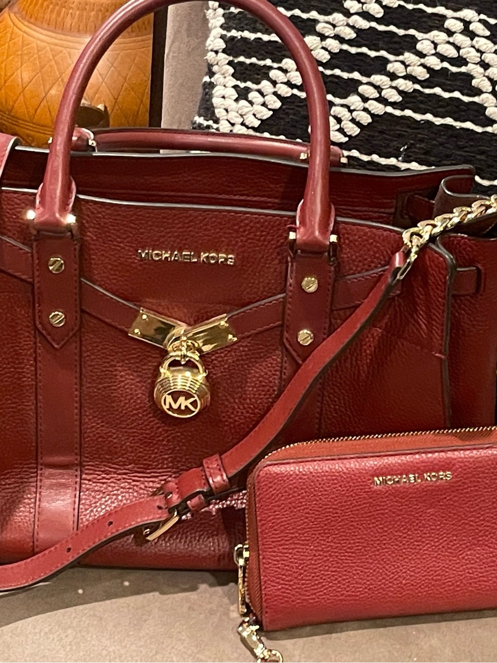 Michael Kors Burgundy Leather Satchel with Matching Wallet